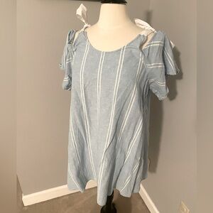 Abound blue linen tie shoulder tunic top